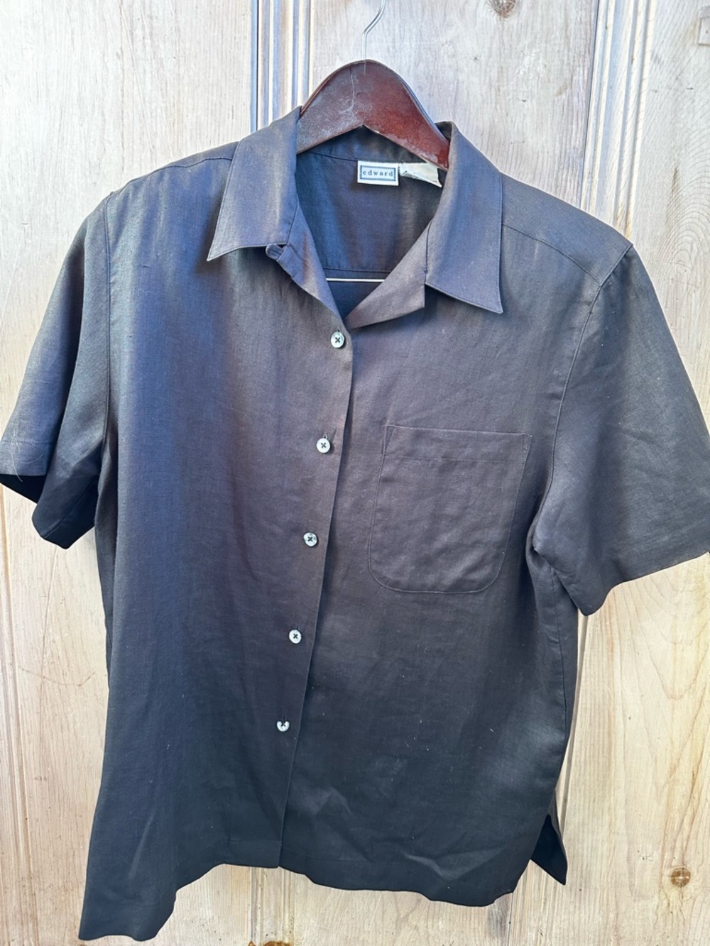 Edward 100% Linen Short Sleeve Button Front Blouse Women’s Size M Brown